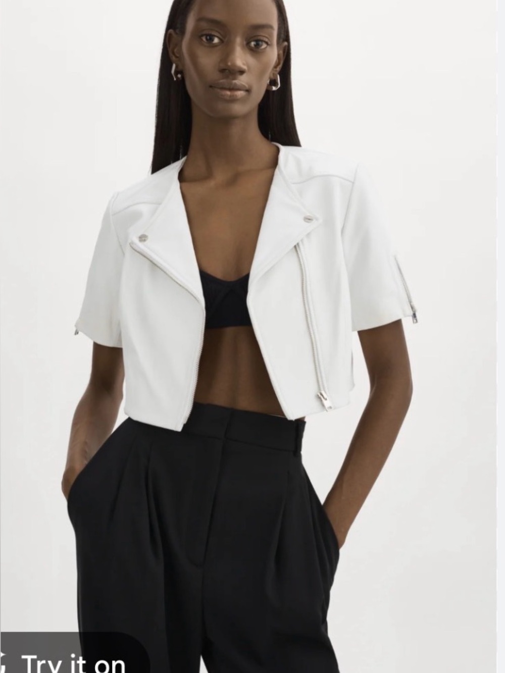 Lamarque Kirsi Ivory Cropped Leather Moto Jacket
